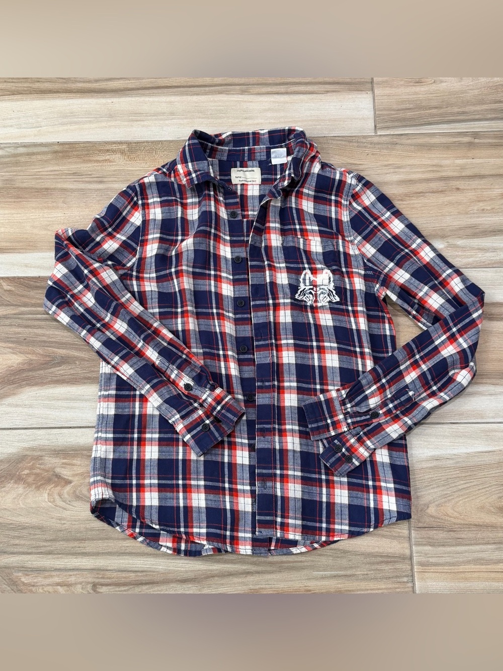 Zadig & Voltaire Red, Navy & White Plaid Button-Up Shirt